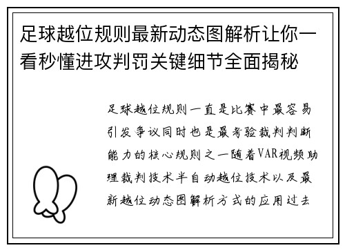 足球越位规则最新动态图解析让你一看秒懂进攻判罚关键细节全面揭秘